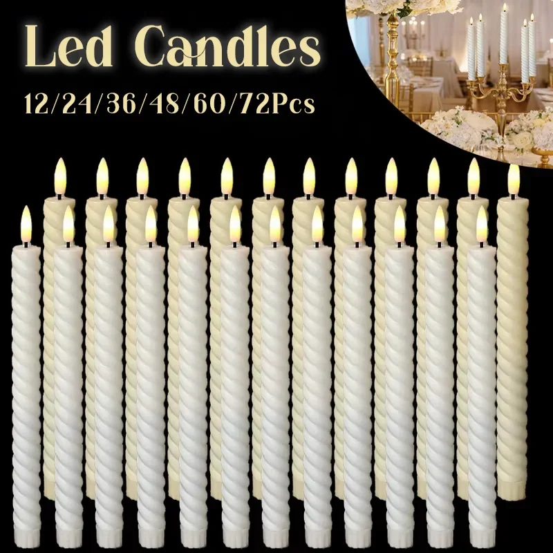12-72Pcs 10-Inch LED Taper Candles for Wedding Halloween Christmas Flameless Battery Operated Table Decor