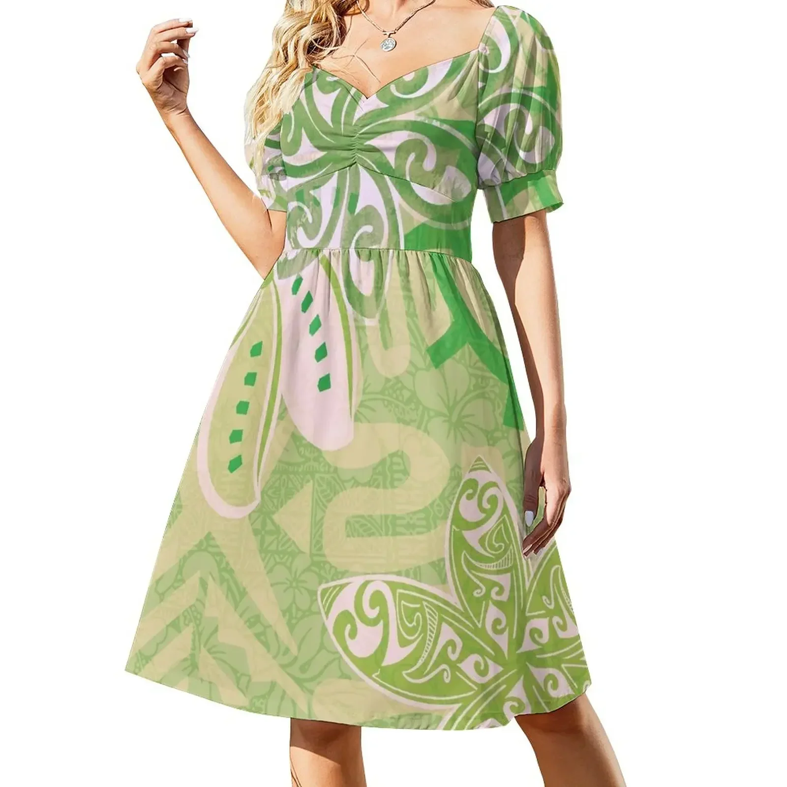 

Hawaiian - Samoan - Polynesian Tribal Green Print Sleeveless Dress dresses summer woman 2025 Women's dress Dress