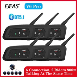 EJEAS-Intercomunicador Bluetooth para Motocicleta, V6 Pro, 800m, BT5.1, Comunicador, 2 Vias, 6 Cavaleiros, IP65, 4 Unidades, 6 Unidades