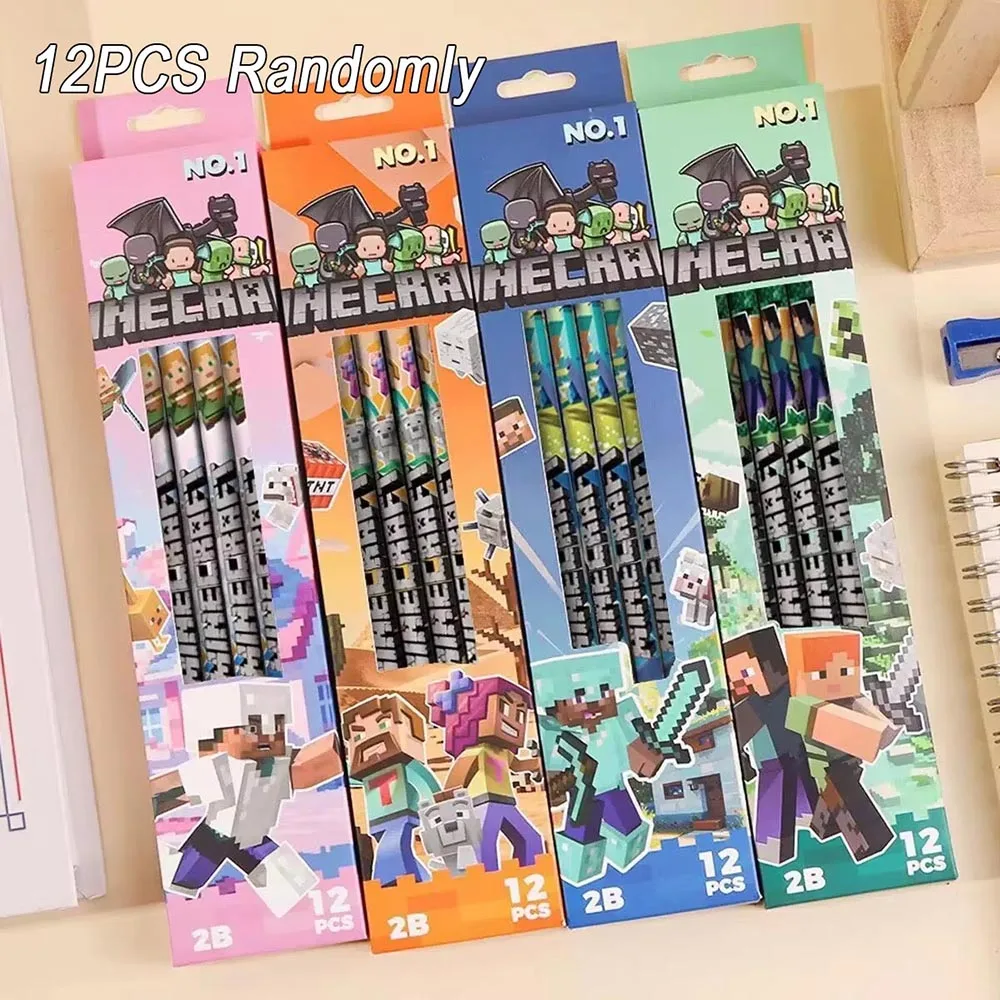 12 Lápis sem caixa, com design Minecraft, nível de aparência elevado, lápis 2B, caneta de madeira especial, material de papelaria, presente de aniversário para menino ou menina