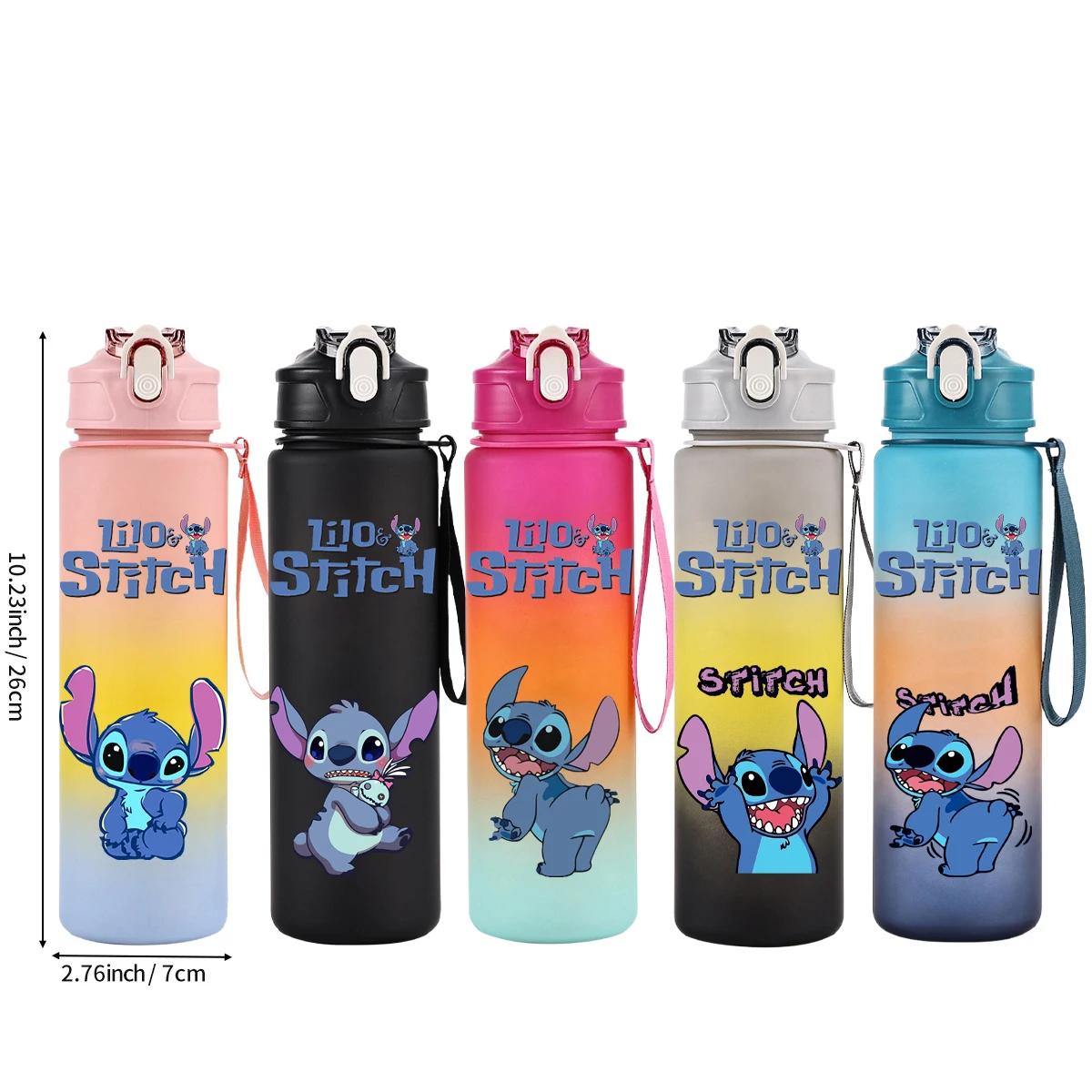 750 ml Disney Lilo Stitch Wasser Tasse Anime Tragbare Kinder Nette Kunststoff Cartoon Outdoor Sport Große Kapazität Wasser Flasche Geschenk