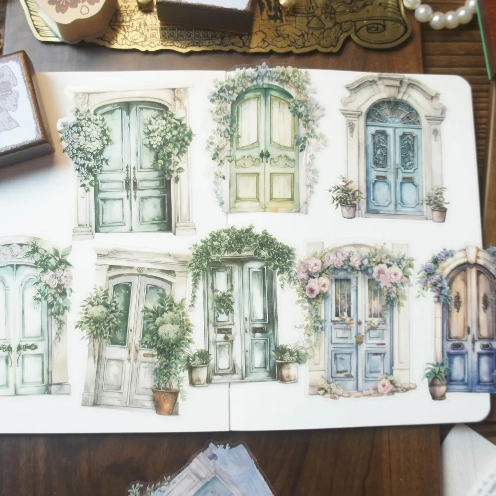 

8pcs Gate Surrounded By Flowers Style PVC Sticker Scrapbooking DIY Gift Label Decoration Tag