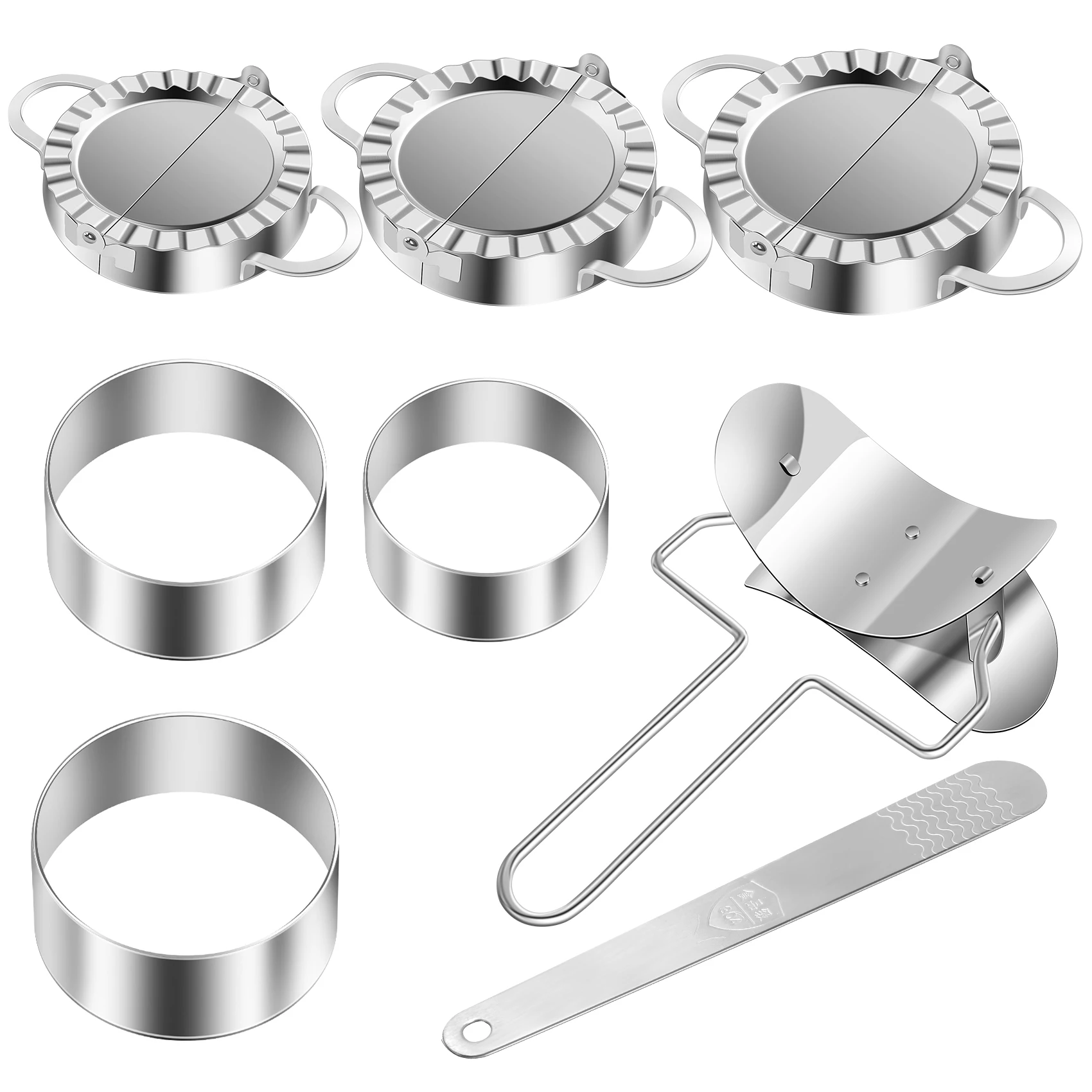 

Dumplings Maker 8 PCs,Empanada Press Mold and Cutter,Pie Ravioli Dough Pastry Wrappers Skin Manual Stuffing Spoon