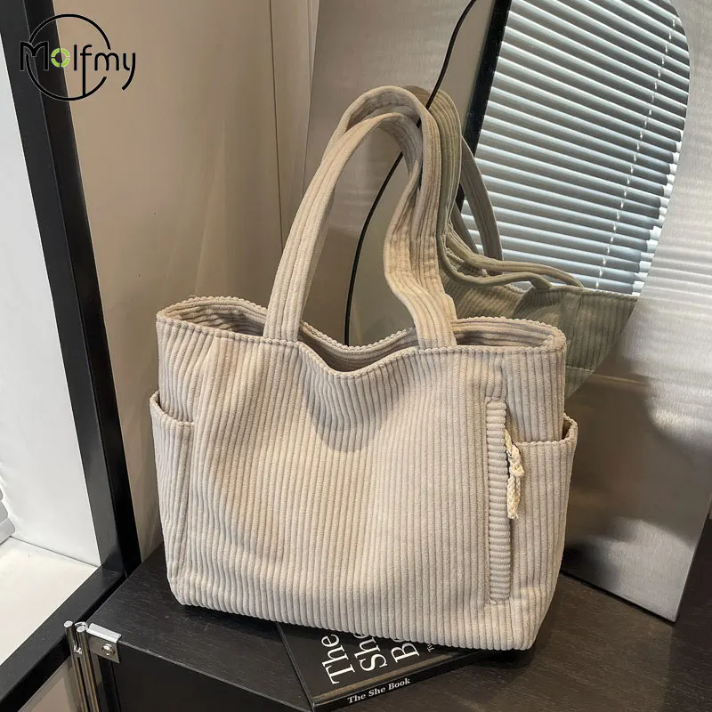 

Corduroy Shoulder Bag Fashionable Handbag Versatile Leisure Student Class Shoulder Bag Large Capacity Commuting Women's Tote Bag