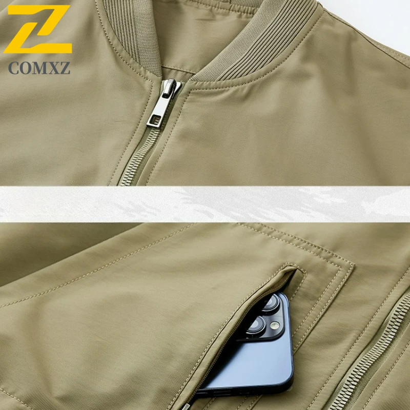 COMXZ New Jacket Men Lightw Luxurious Baseball Collar Fly Fishing Coat Casual Lightweight Windproof Stylish Autumn Outerwear