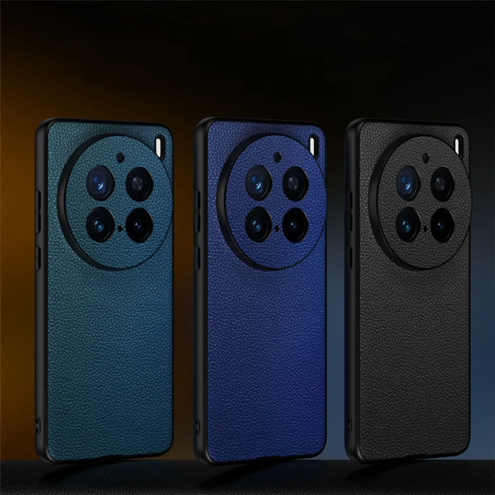

Genuine Cowhide Leather Litchi Slim Case For Vivo X200 Pro X200 Business Back Cover