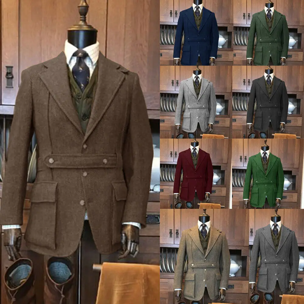 Mens Smart Woolen Tuxedos Peaked Lapel Wool Jacket Outerwear Thicken Warm Men Business Coats Only One Piece