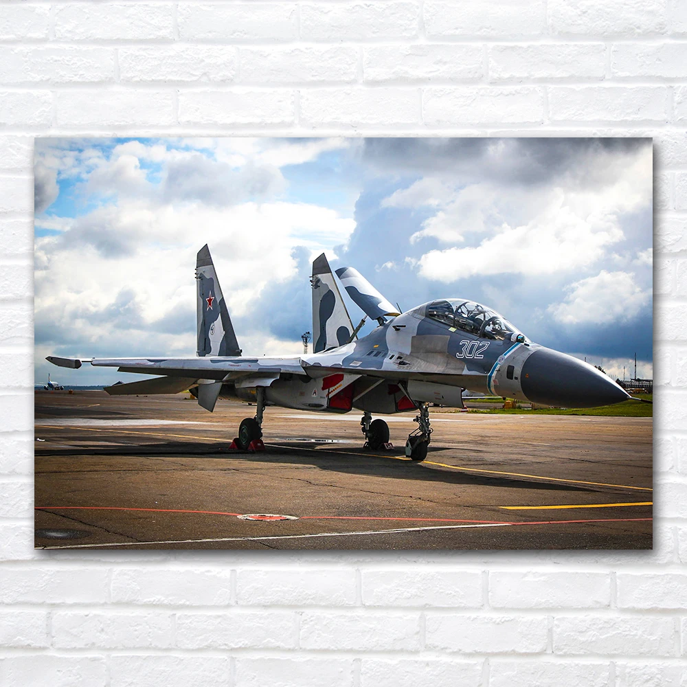 Fighter Jet Su-27 Poster Printed Wall Art Canvas Painting Modern Mural For Home Room Decor DIY Frame