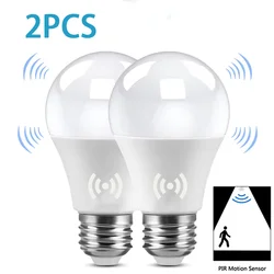 2PCS LED Bulb Light E27 12W Radar Motion Sensor 220V White Lamp Working in Night Auto On for Home Living Room Stairs Pathway