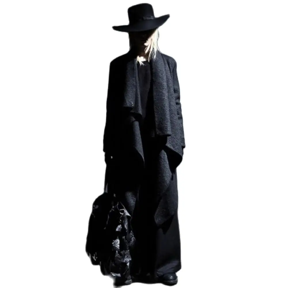 Hot Sale Hoodies Outerwear Irregular Fashion Long Wool Coat Punk Hip Hop Cloak Man Vintage Gothic Style Long Jacket Abrigo