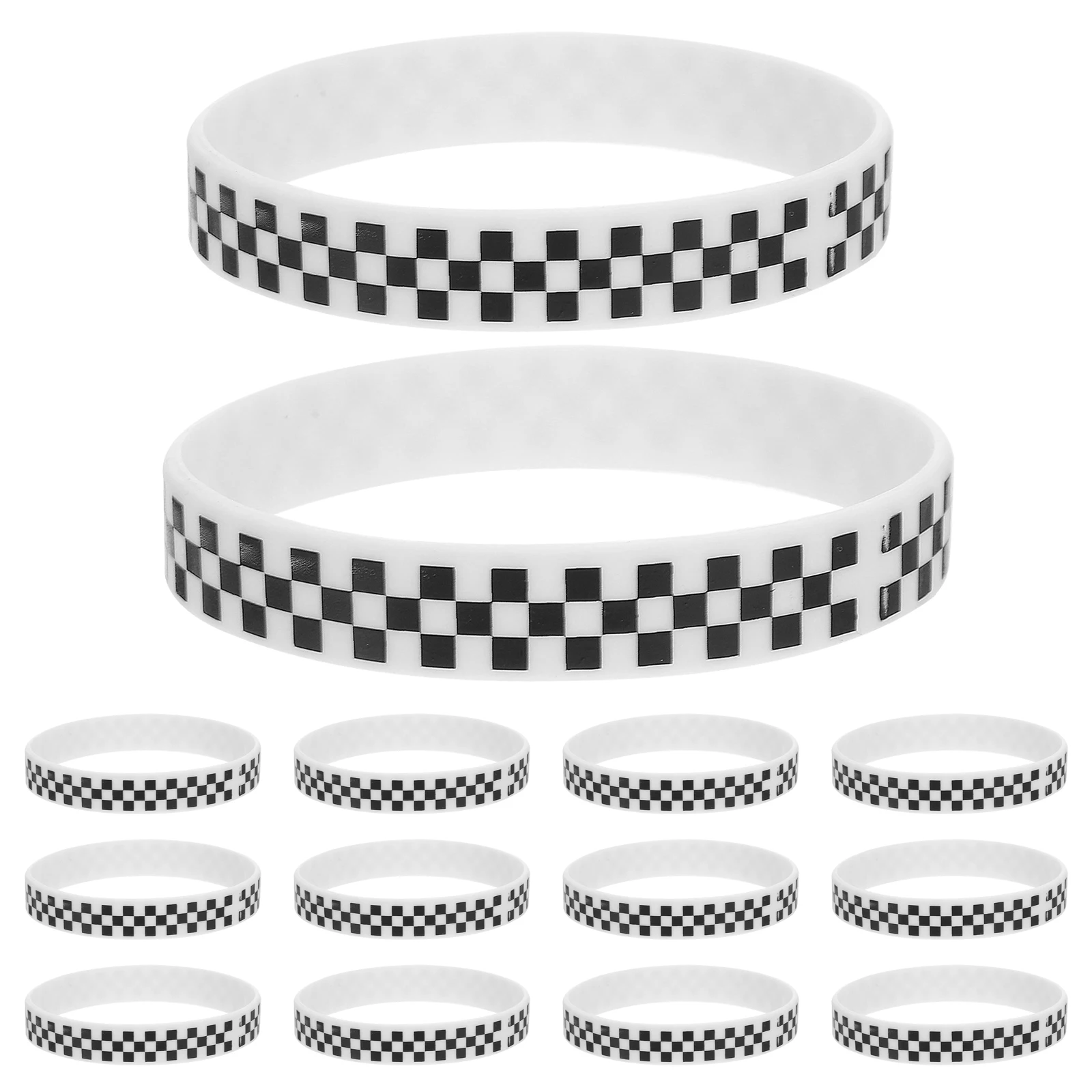 

40Pcs Race Car Rubber Bracelets Black White Checkered Silicone Wristbands Textured Surface for Party Favors Sports Activities