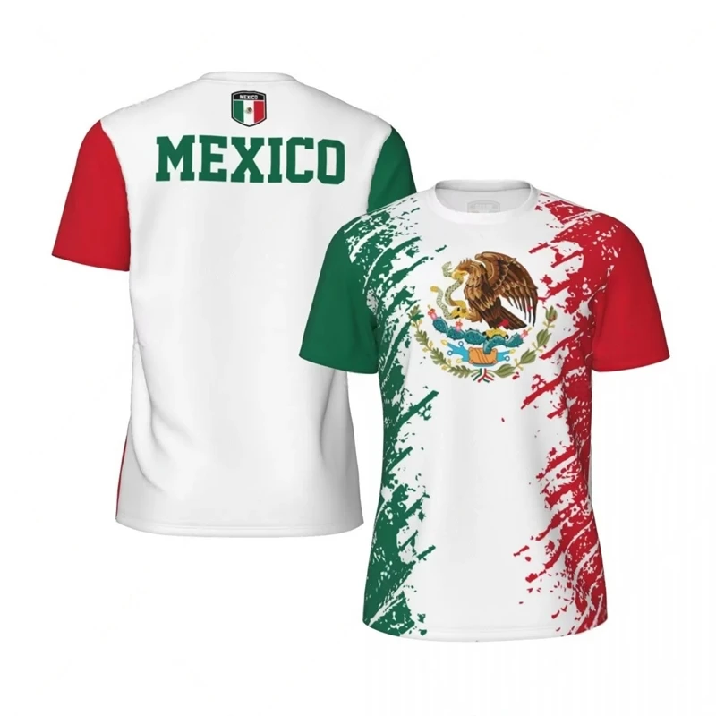 Mexico Flag Graphic Football T Shirts Mens National Emblem 3D Printed Sports T-shirt Running Bike Soccer Tennis Fitness Tees