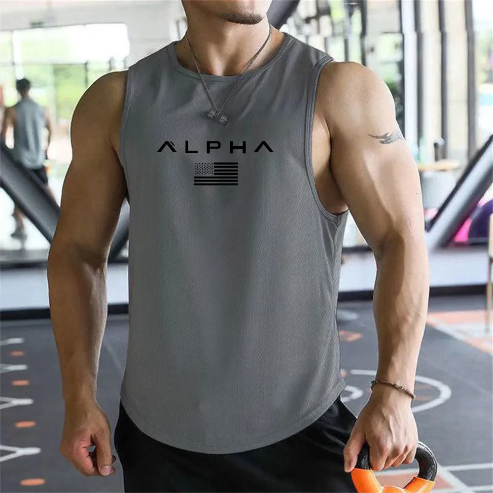 Cross-border European Size Alpha Men's Printed Round-neck Fitness Vest, Undershirt, Muscle Quick-drying Basketball Vest