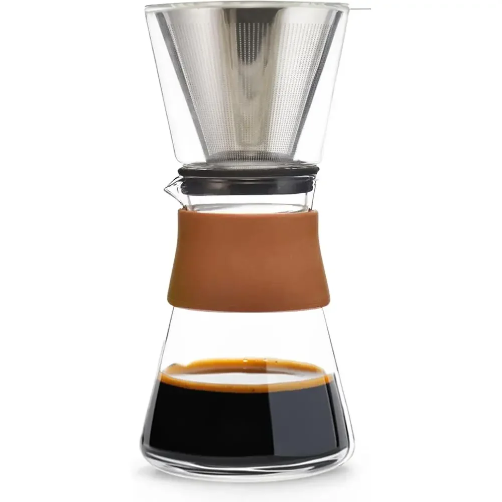 

Single Cup Manual Dripper with Removable Glass Lid and Stainless Steel Filter, 27.6 oz - Perfect for Home, Camping, and Travel B