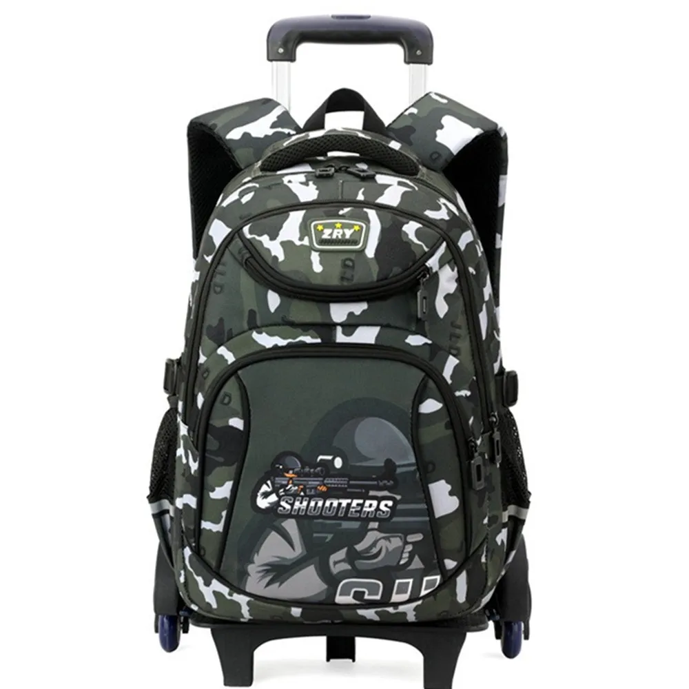 Camouflage 2 Wheels Chidren Backpack Fashion Waterproof Travel School Bags Trolley Case Thick Mesh Shoulder Strap Kids Handbag