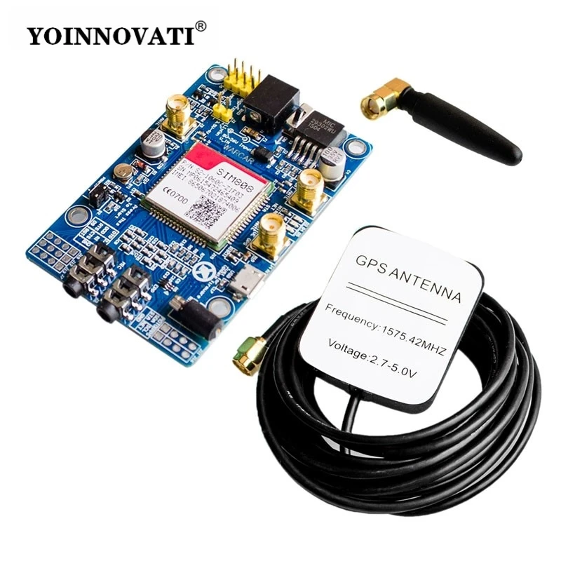 SIM808 Development Board with GPS Antenna, GSM/GPRS/GPS Module, IPX/SMA Antenna Interface, Compatible with Raspberry Pi Arduino