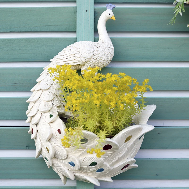 

Creative Peacock Wall Hanging Flower Pot on Garden Balcony Wall Outdoor Courtyard Wall Decoration