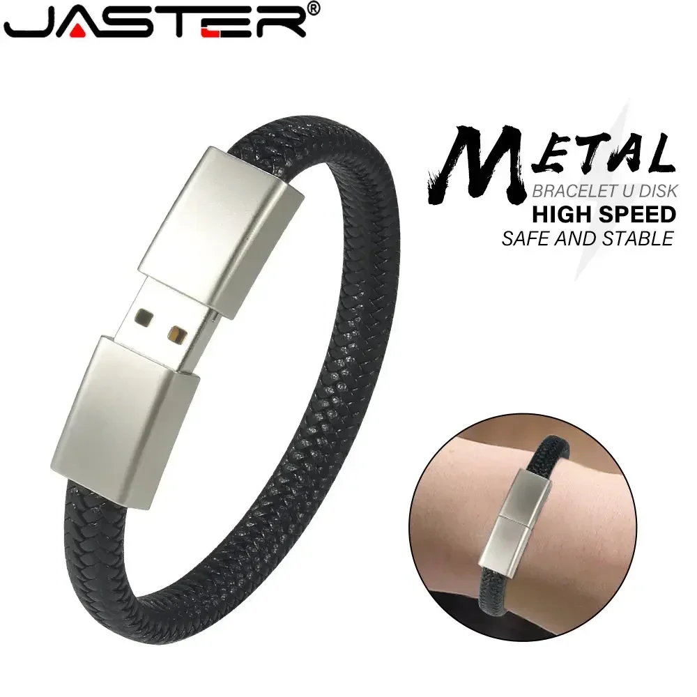 JASTER Metal USB Flash Drive New Black 64GB Bracelet Pen Drive 32GB Free Engraved Name Logo 8GB Convenient Creative Memory Stick