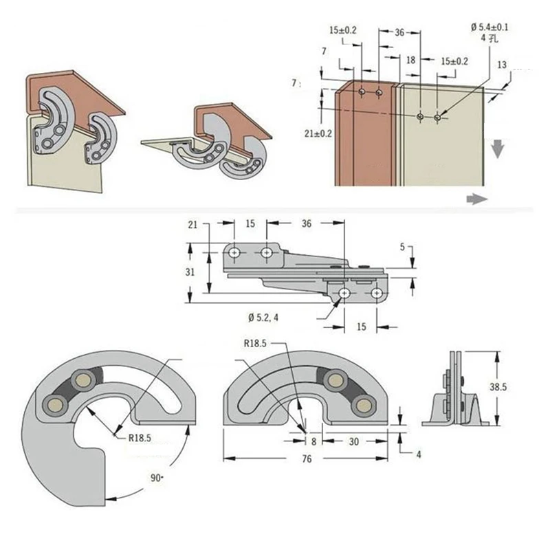 Bisagra de límite deslizante de acero al carbono para puerta de armario, equipo Industrial, bisagra fija para muebles, 90 grados