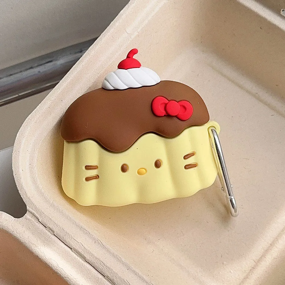 3D Pudding Shape Cute Cake Cat Soft Silicone Earphone Case For Airpods 1/2/3/4/Pro/Pro2 Pro 2 Shockproof Headphone Accessories