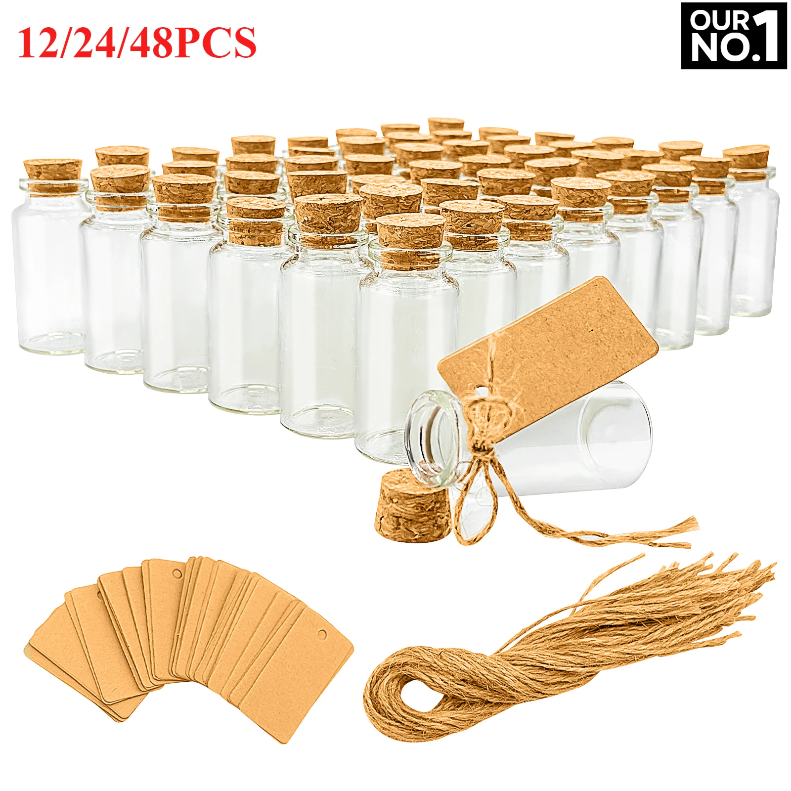 25ml Small Glass Bottles with Cork Stoppers DIY Decoration Mini Glass Vials Message Glass jars and lids Wishing Bottles Wedding