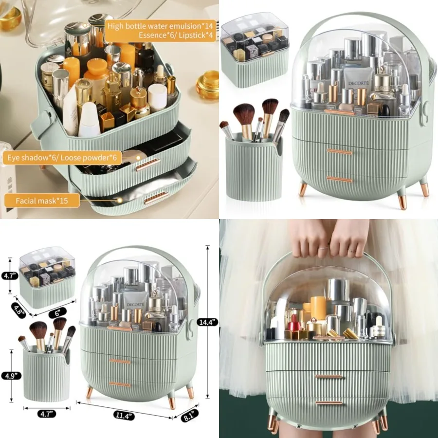 

Makeup Organizer, Skincare Organizer with 2 Drawers and Brush Storage Box, Lipstick Holder, Cosmetic Display Case for Vanity Or