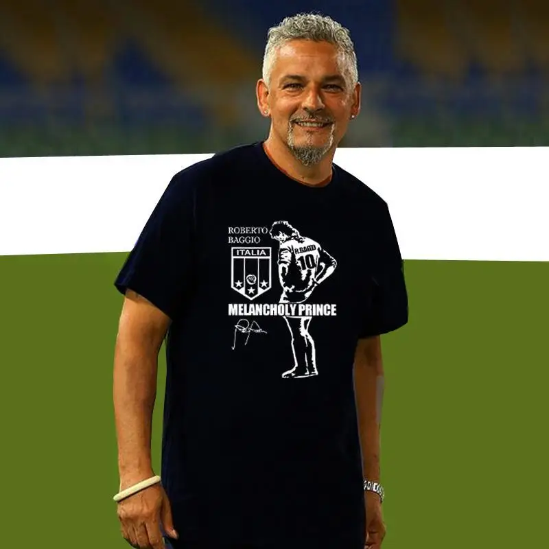 تي شيرت روبرتو باجيو للمنتخب الوطني الإيطالي للرجال من القطن بأكمام قصيرة ورقبة دائرية لكرة القدم أسطورة تي شيرت