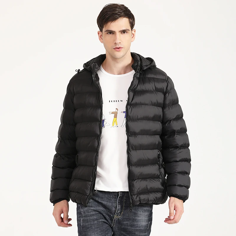 COUTUDI Men's Down Puffer Jacket Cotton Padded Winter Jacket Hooded Down Coat Water and Wind-Resistant Coat Casual Men's Parka