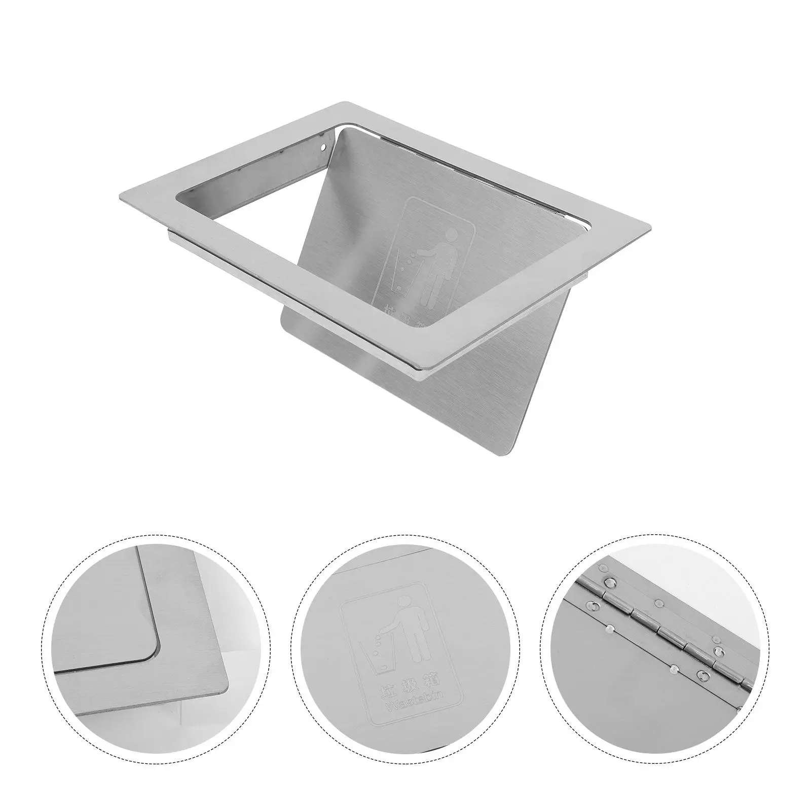 

Recessed Trash Can Lid Stainless Steel Rectangular Built-in Countertop Embedded Garbage Cover for Cafe Commercial Kitchen Odor