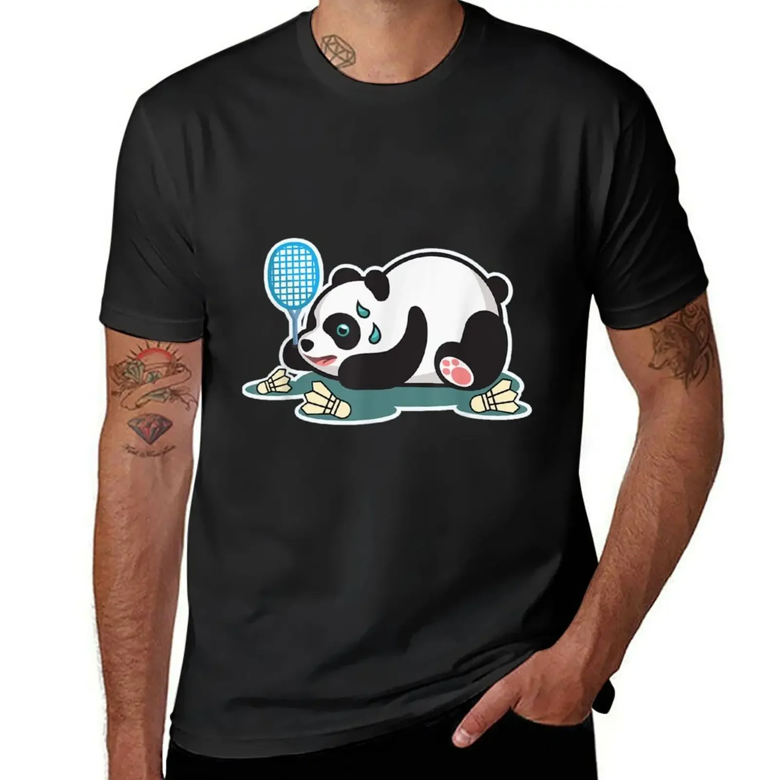 Panda Animals Badminton Shuttlecocks T-shirt funnys tops anime clothes quick drying mens white t shirts