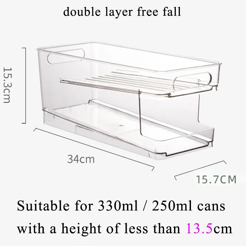 New 2-Tier Rolling Refrigerator Organizer Bins Soda Can Beverage Bottle Holder For Fridge Kitchen Plastic Storage Rack Container