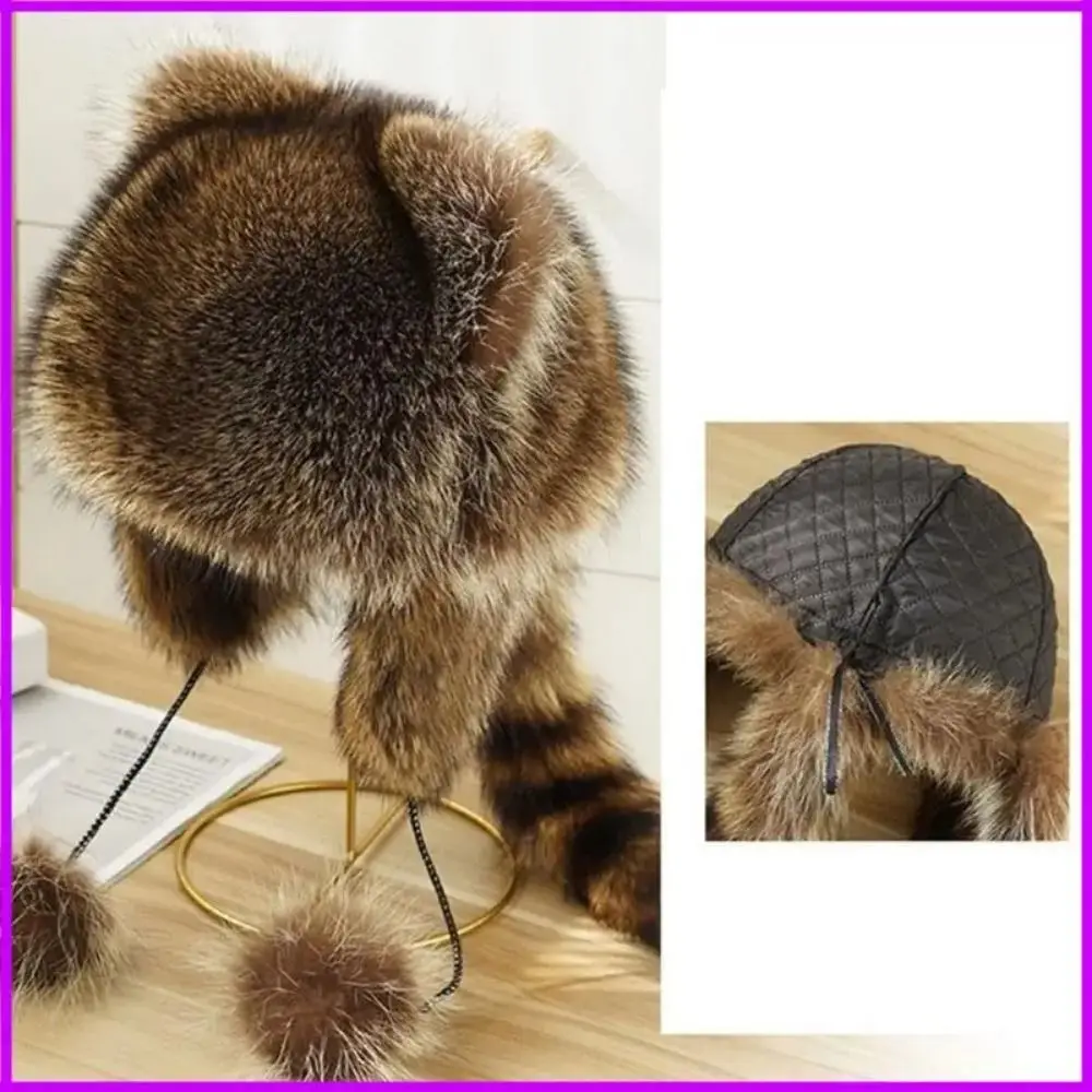 Cute Parent Child Raccoon Tail Hat Thick Warm Ears Fashion Design Helmet Liner Coldproof Thickening Material Hat Outdoor Travel