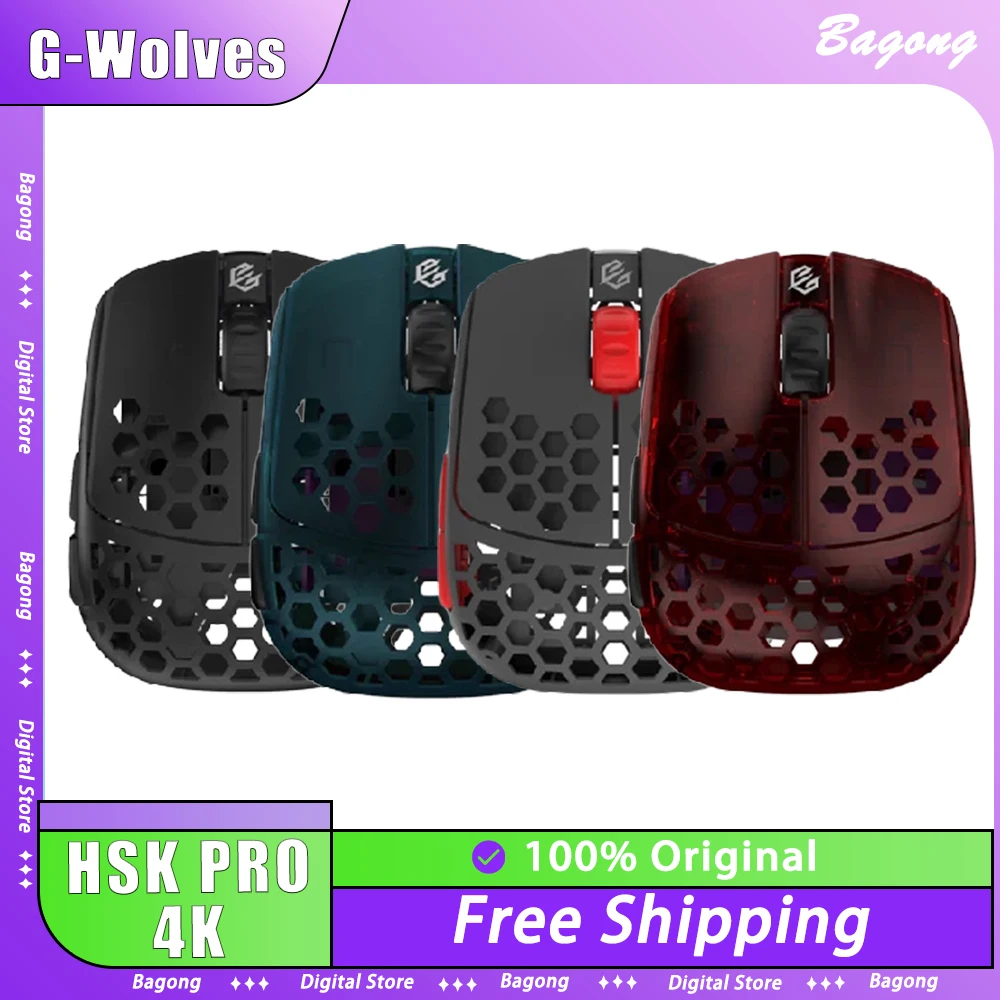 G-Wolves HSK PRO 4k/Ace Mouse Wireless Paw3395 Hollow Out E-Sports Game Mouse Customization Type-C Mouse Gamer Accessories Gift