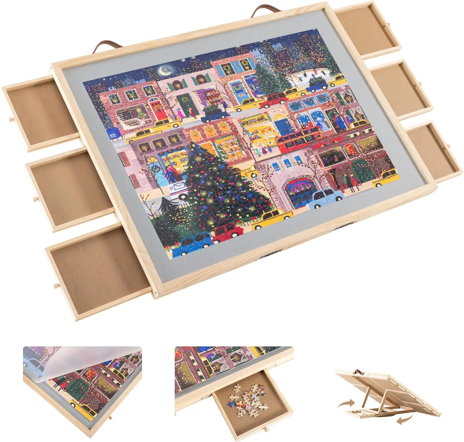 2000 Piece Rotating Puzzle Board with 6 Drawers & Cover, 4 Tilting Angles, Wooden