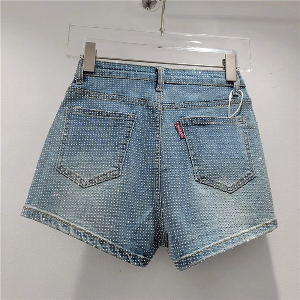 Sparkling Rhinestone Hot Girl Denim Shorts Women's 2026 New Summer High Waist Slim Fit Sexy Hot Pants A-line Chic Short Pants