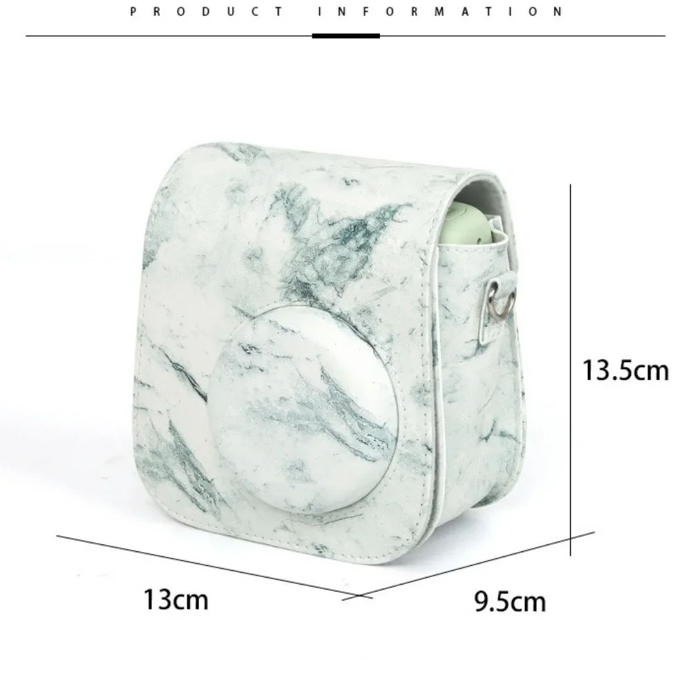 Portable PU Leather Case for Instax Mini SE/7+ Universal Marble Patterned Camera Bag Shell with Shoudler Strap for Mini SE/7+