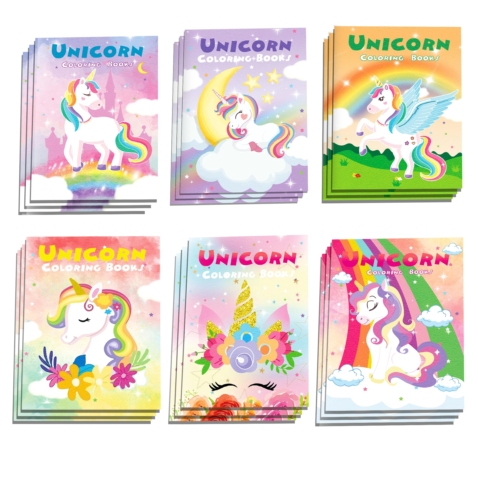 12 pièces dessin animé Animal licorne arc-en-ciel thème Graffiti dessin peinture livres bricolage coloriage livre d'images cadeaux de fête d'anniversaire