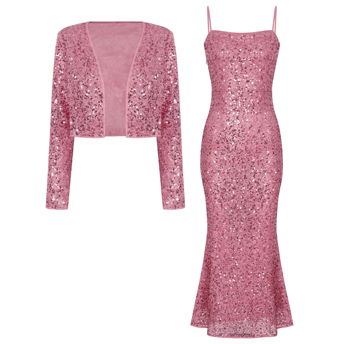 

2634 High Quality Women Sequin Cardigan & Camisole Dress Set Spring Summer Temperament Commuting Two Piece Outfit For Ladies