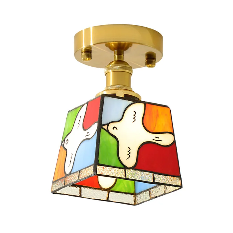 

Creative Vintage Entrance Ceiling Light Vintage Nostalgic Entrance Hallway Light Vintage Colored Glass Decorative Light