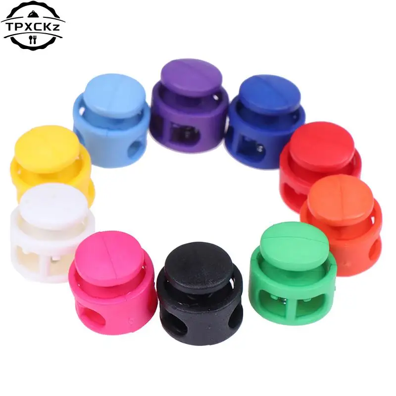 10pcs Double Hole Spring Cord Lock Round Ball Shaped Toggle Stoppers Stop Sliding Cord Fasteners Locks Buttons Ends Replacement