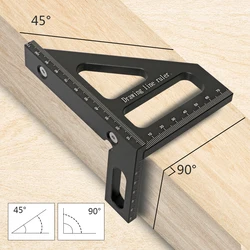 Aluminum Alloy Black Miter Triangle Ruler 45°/90° Woodworking Square Protractor - 3D Multi Angle Layout Measuring Tools