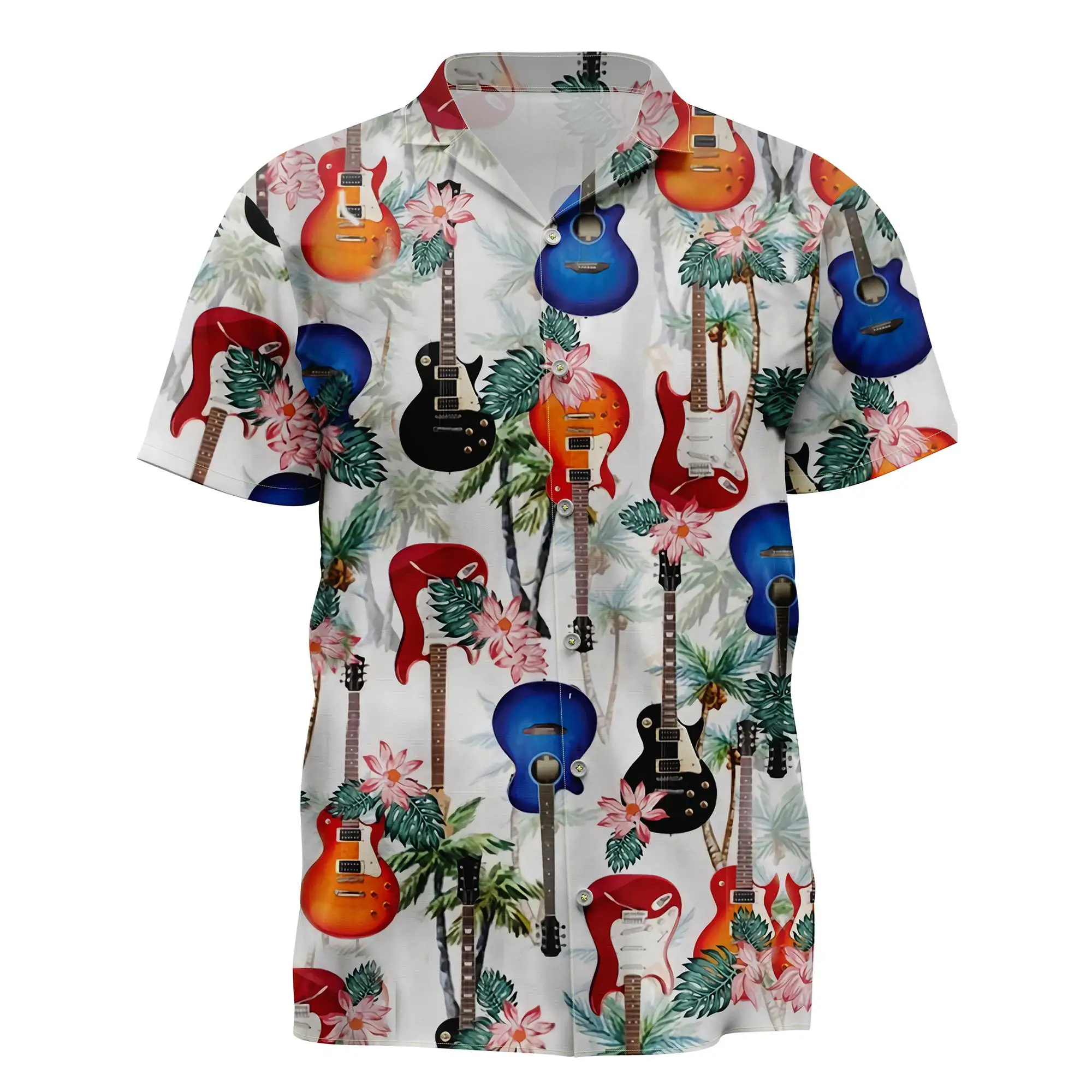 Musical Instrument Guitar Men Hawaiian Aloha Shirt 3D Printed Shirts Unisex Baggy Vintage Streetwear Y2k Clothes Oversize Tops