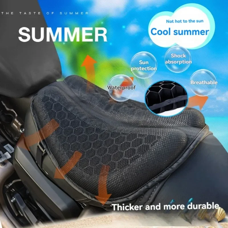 New 1PCS Shock Absorbing Non-Slip Black Motorcycle Seat Cushion, 3D Honeycomb Tailbone Cutout Pressure Relief Cooling Pad