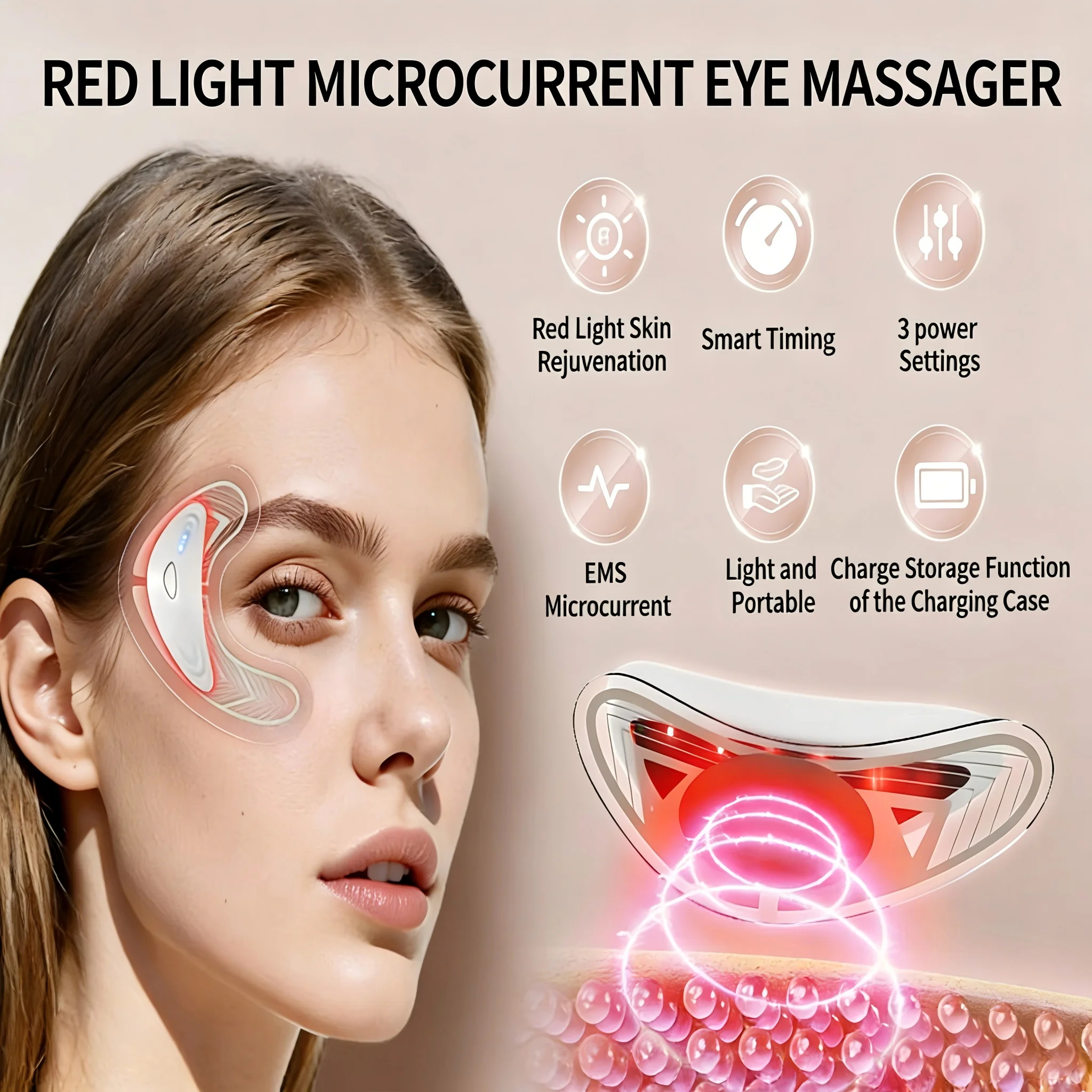 EMS Facial Eye Beauty Device with Microcurrent Gel Patch Red Light Eye Skin Firming Massager Patches for Eye Bags Dark Circles