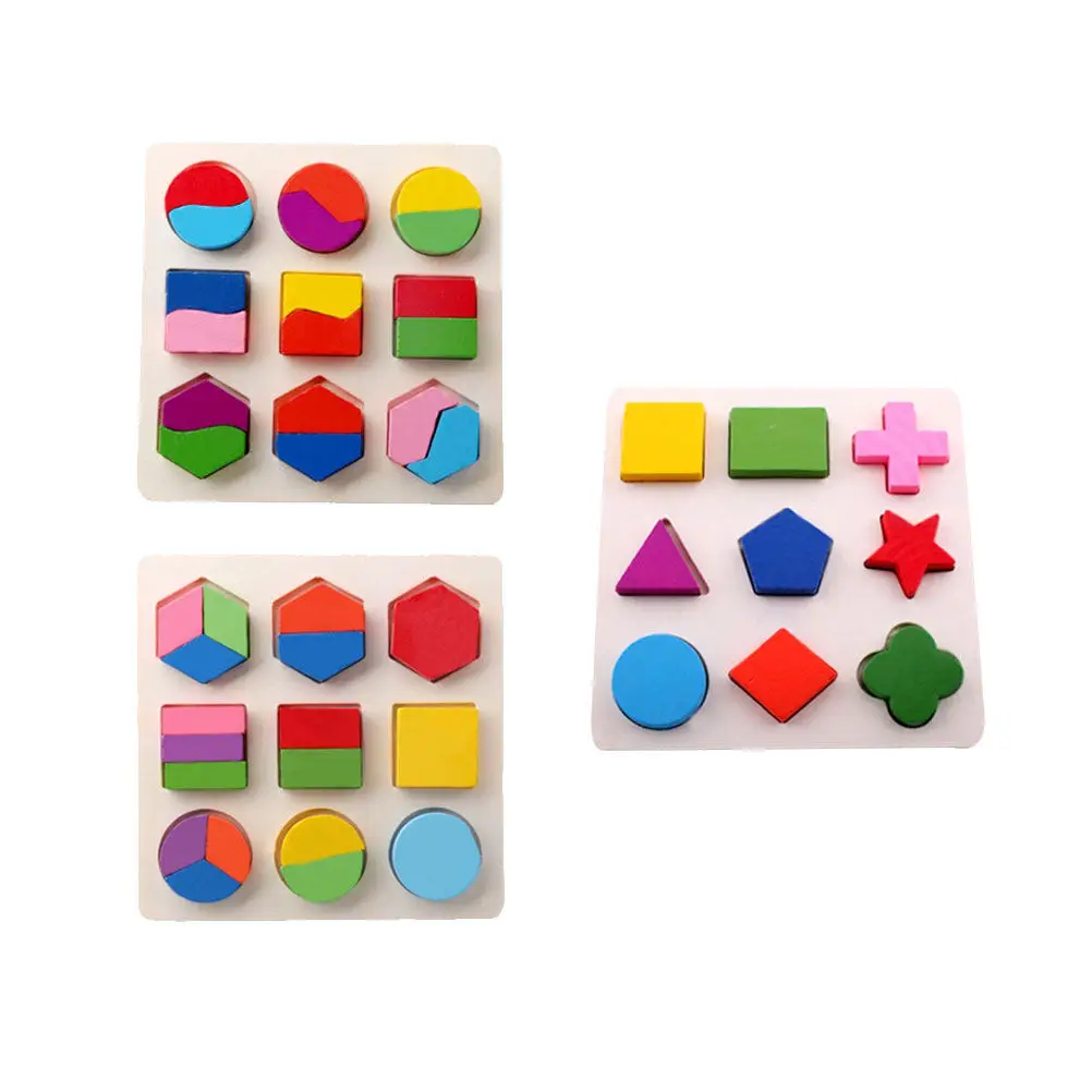 

3Pcs Geometry Learning Puzzle Board Wooden Shape Matching Game for Kids Early Education Color Recognition Skill Development