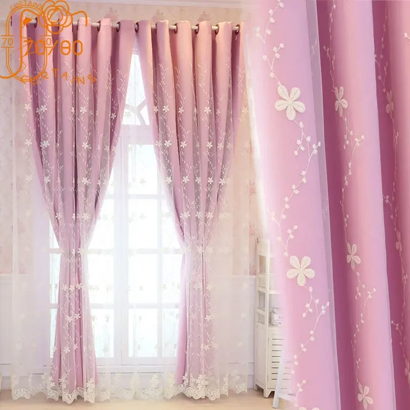 

Pink Girls' Room Princess Style Lace Embroidery Double Curtains for Living Room Bedroom Balcony Home Decoration Customization