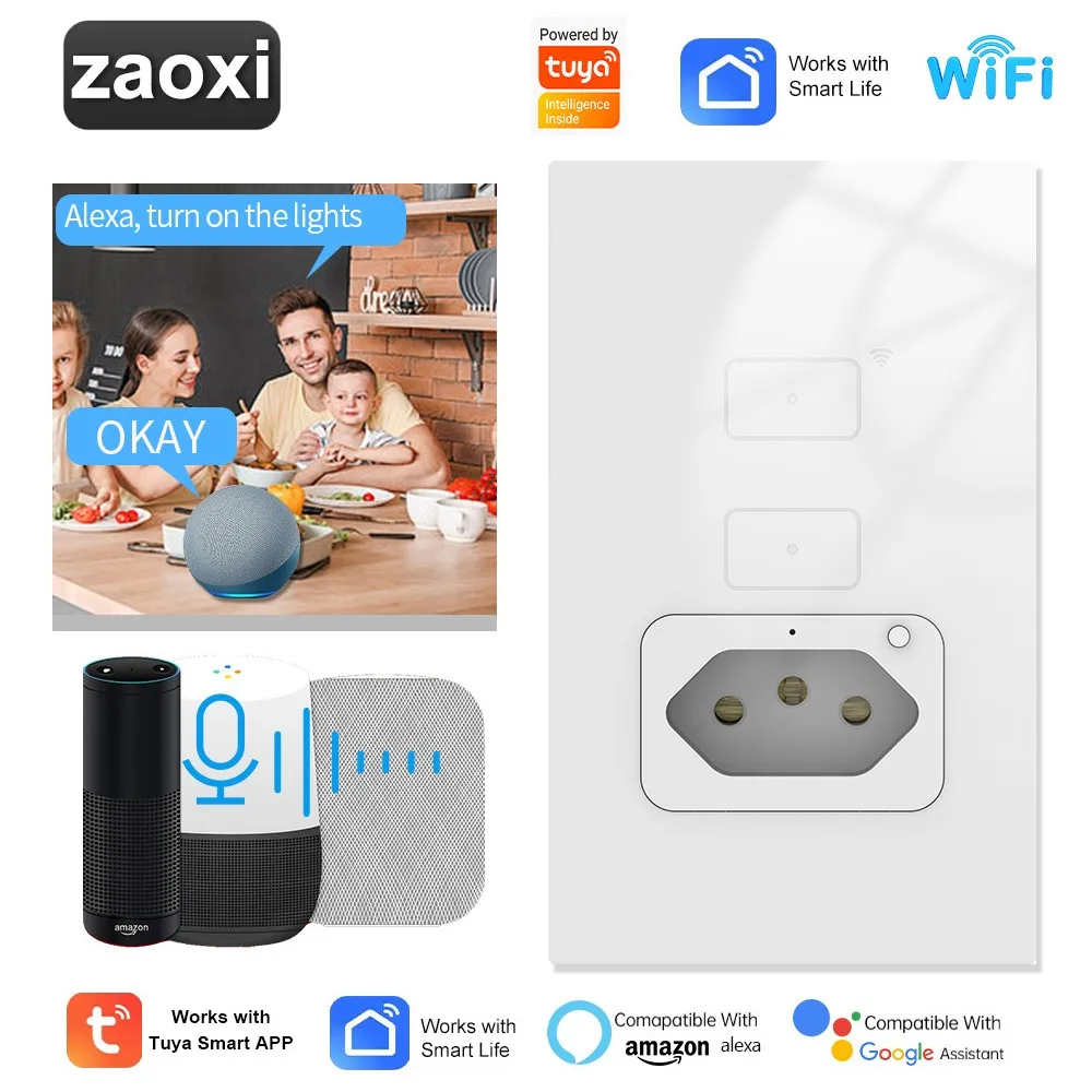 

100-240V 20A Brazilian Plug Tuya WIFI Smart Switch Socket Support Google Assistant Alexa Voice Control APP Timing Smart Switch