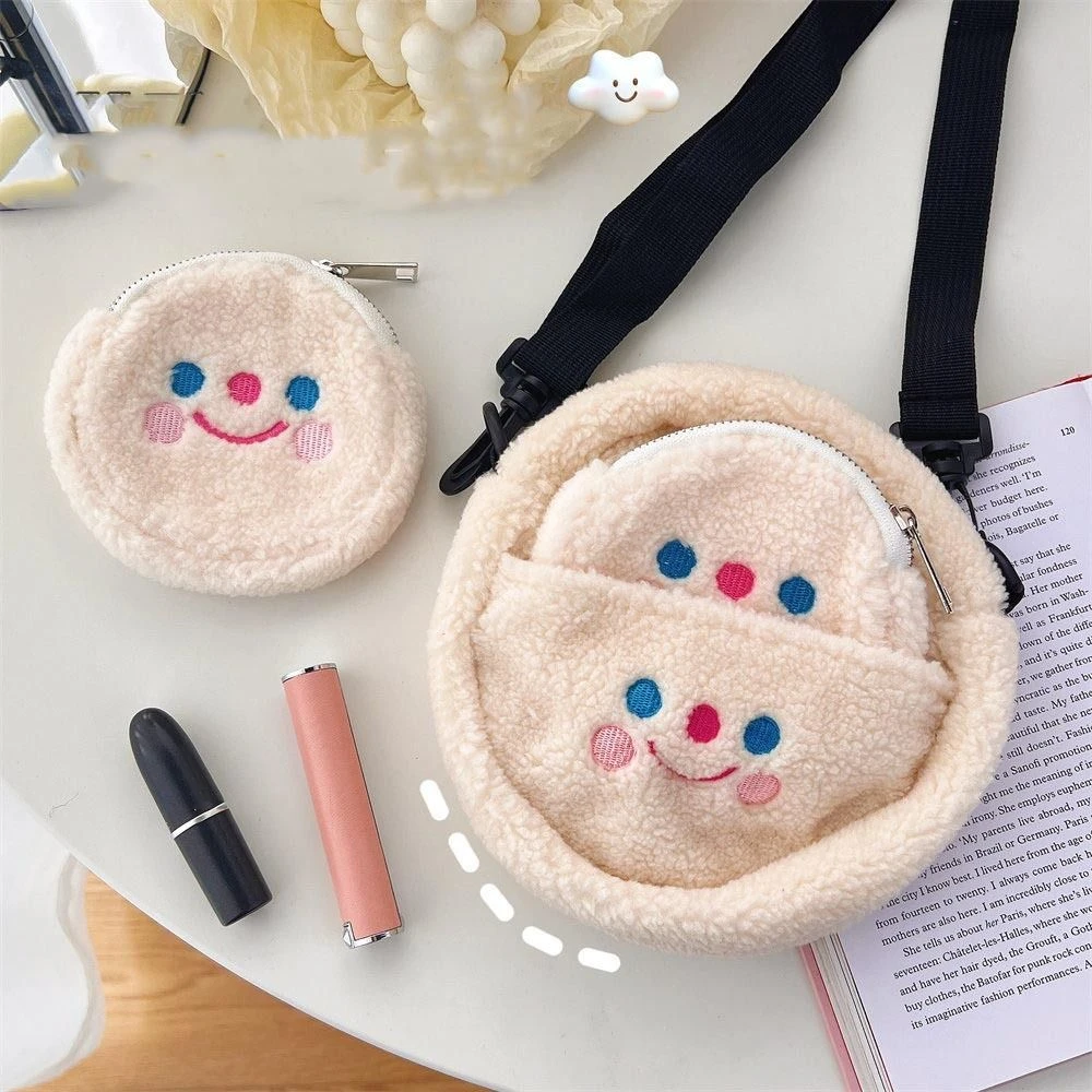 2pcs/set Korean Style Cartoon Plush Crossboby Bag Large Capacity Embroidery Kawaii Shoulder Bag Card Pocket Wallet