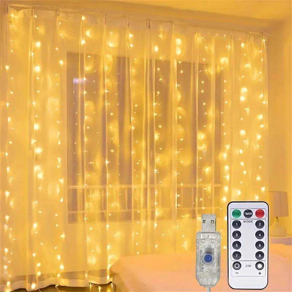 8-modus LED Fairy String Light Slaapkamer Feest Vakantie Kerstdecoratie voor thuis 3-6M Bruiloft Licht LED USB Gordijnverlichting