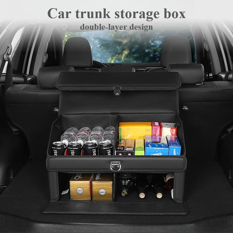 

Leather Car Trunk Storage Box Foldable Car Trunk Organizer Car Accessories Interior Large Capacity Auto Trunk Storage Organizer
